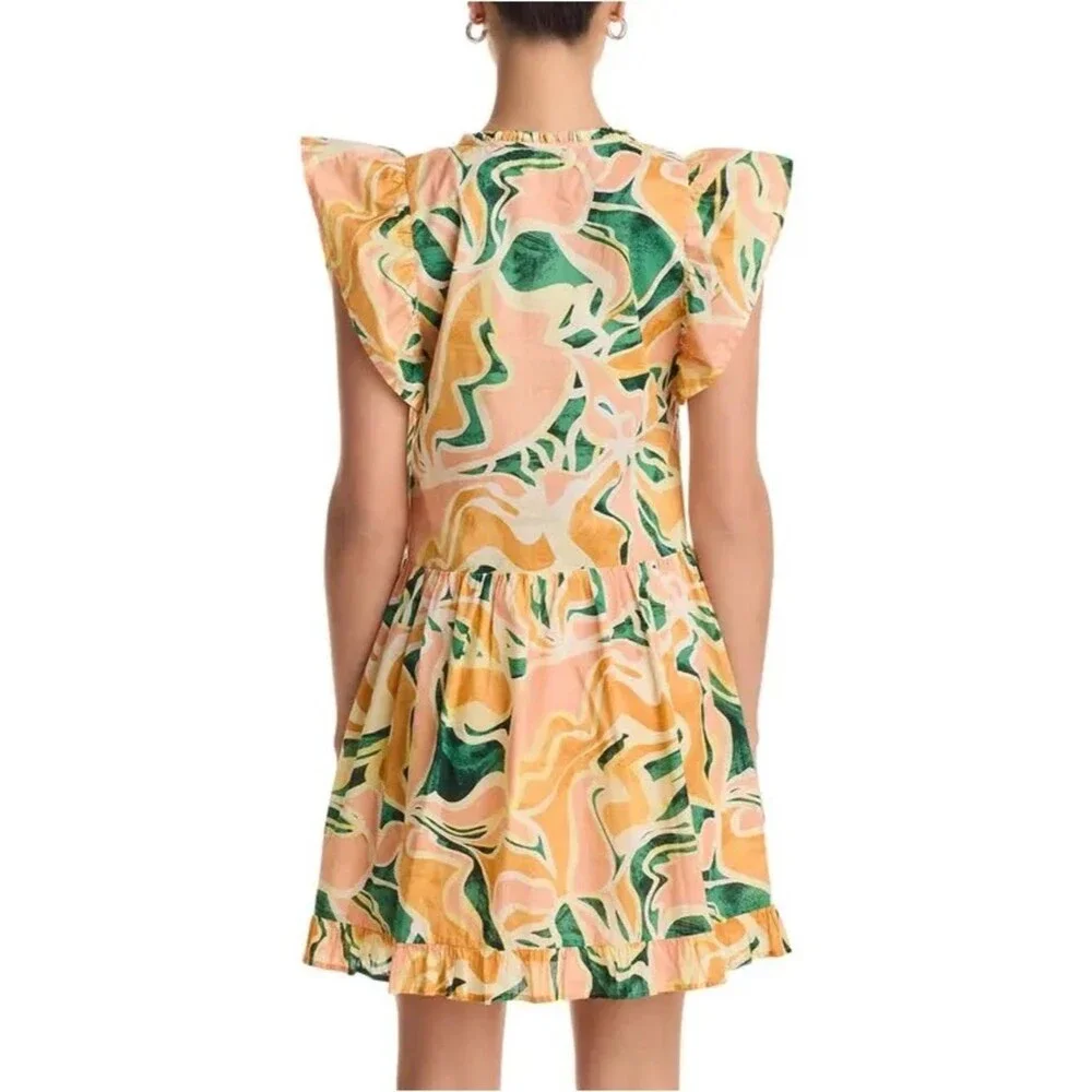 NWT Rails Zinnia Dress Size XS Tulum Abstract Print Cotton Flutter Sleeve Mini